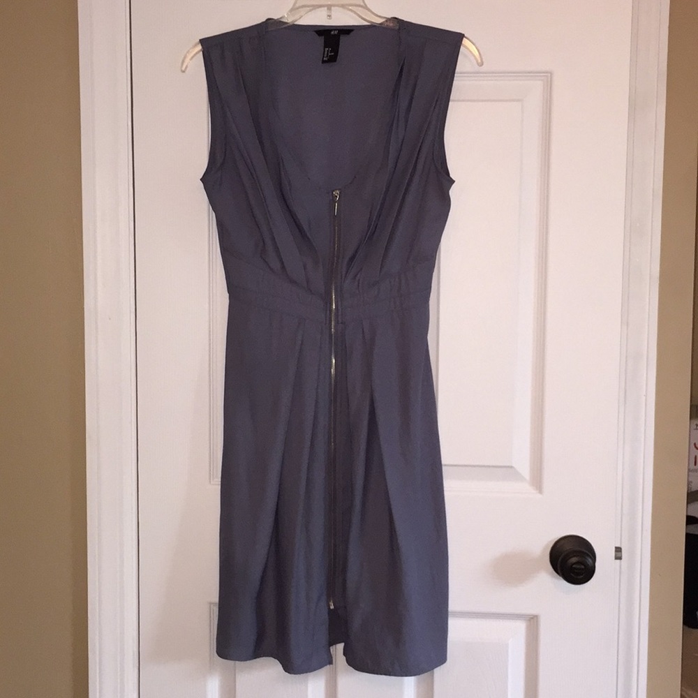 H&M polyester zipper Dress. blue-ish gray color.
